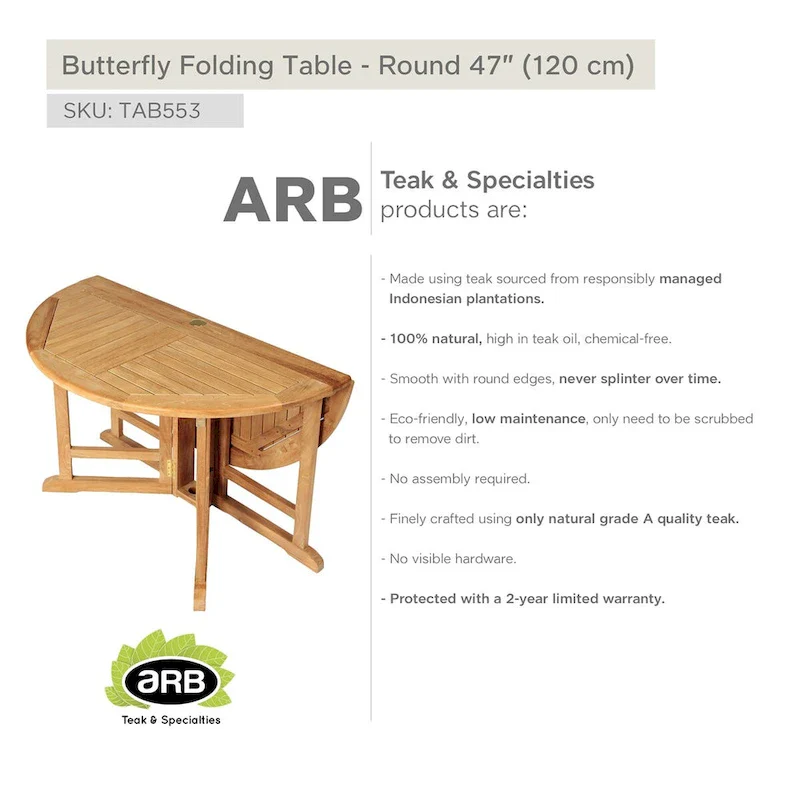 Teak Folding Butterfly Dining Table - Round 48 (120 cm)