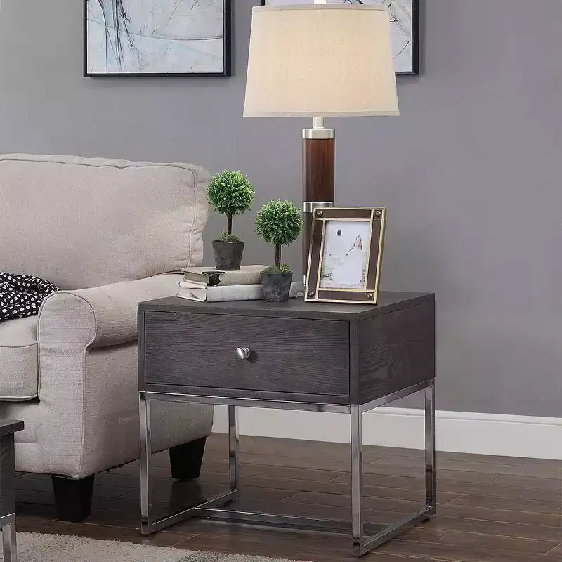 Acme Furniture Iban Accent Table Gray Oak/Chrome Finish
