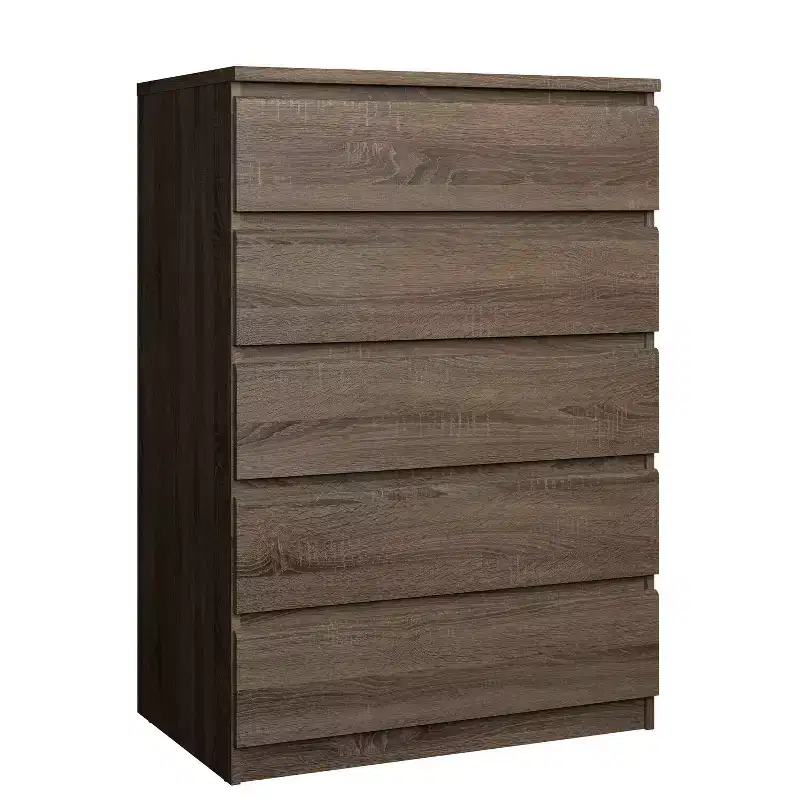 5.43 in.H Particle Board Vertical Dressers with 5 - Drawers in Brown Finish