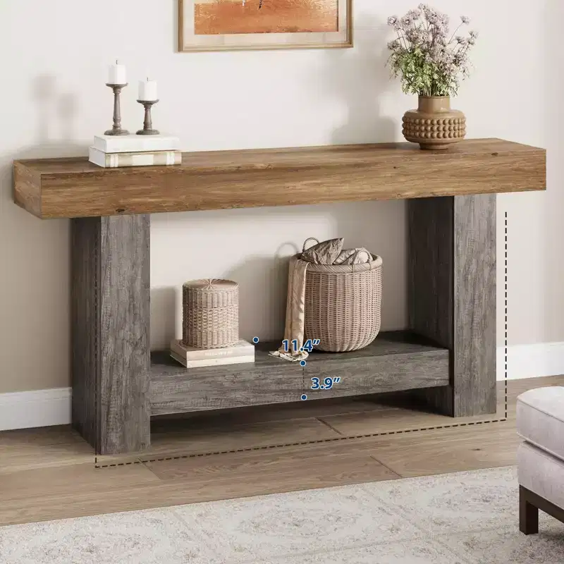 Entryway Console Table, Farmhouse 2-Tier Entryway Table, Long Sofa Accent Table Behind Couch Table
