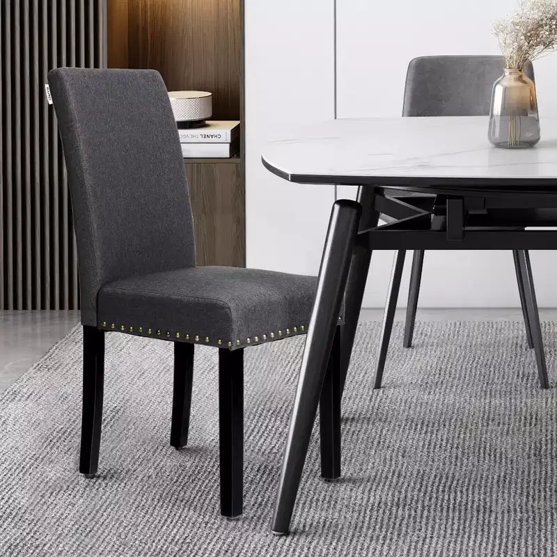 Set of 2 Upholstered Fabric Dining Chairs with Nailhead Trim