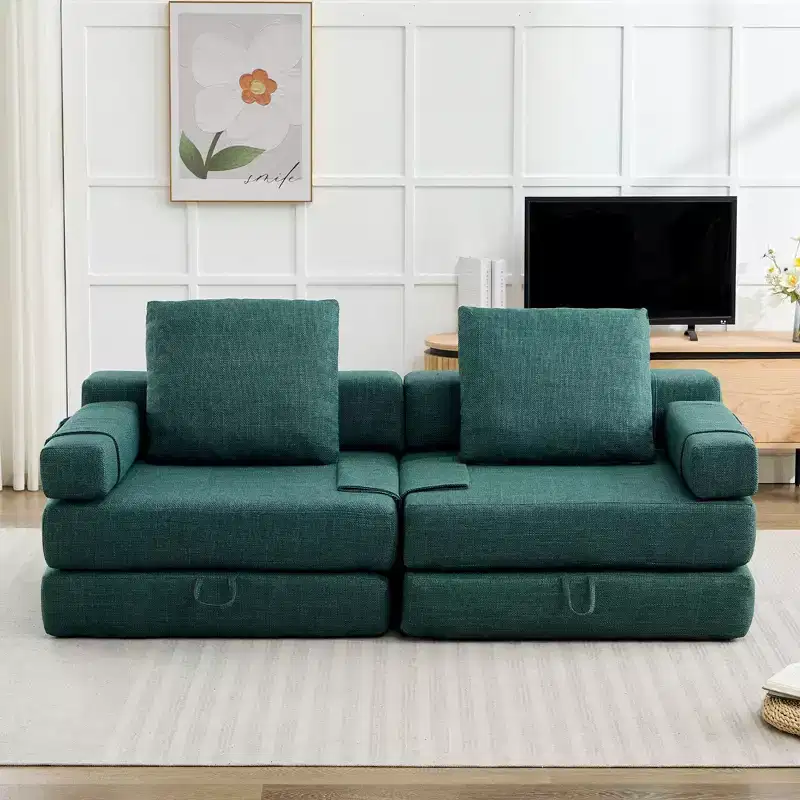 Fold-Down Convertible Sleeper Sofa Chair with Removable Armrests & Washable Cover