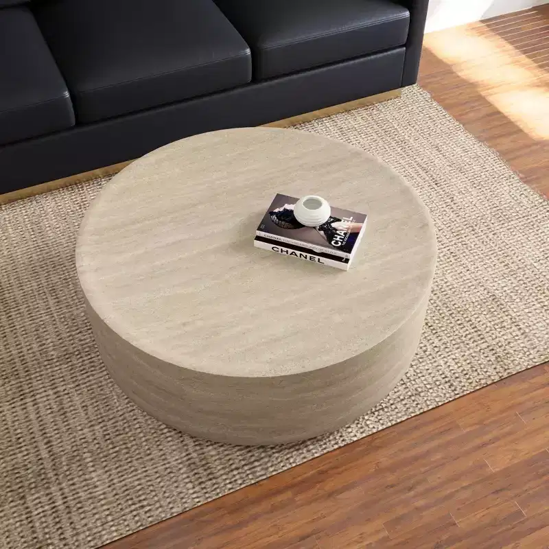 Round Coffee Table  Indoor and Outdoor Accent Side Table for Living Room, Patio, Balcony, or Garden, Modern Decorative Design