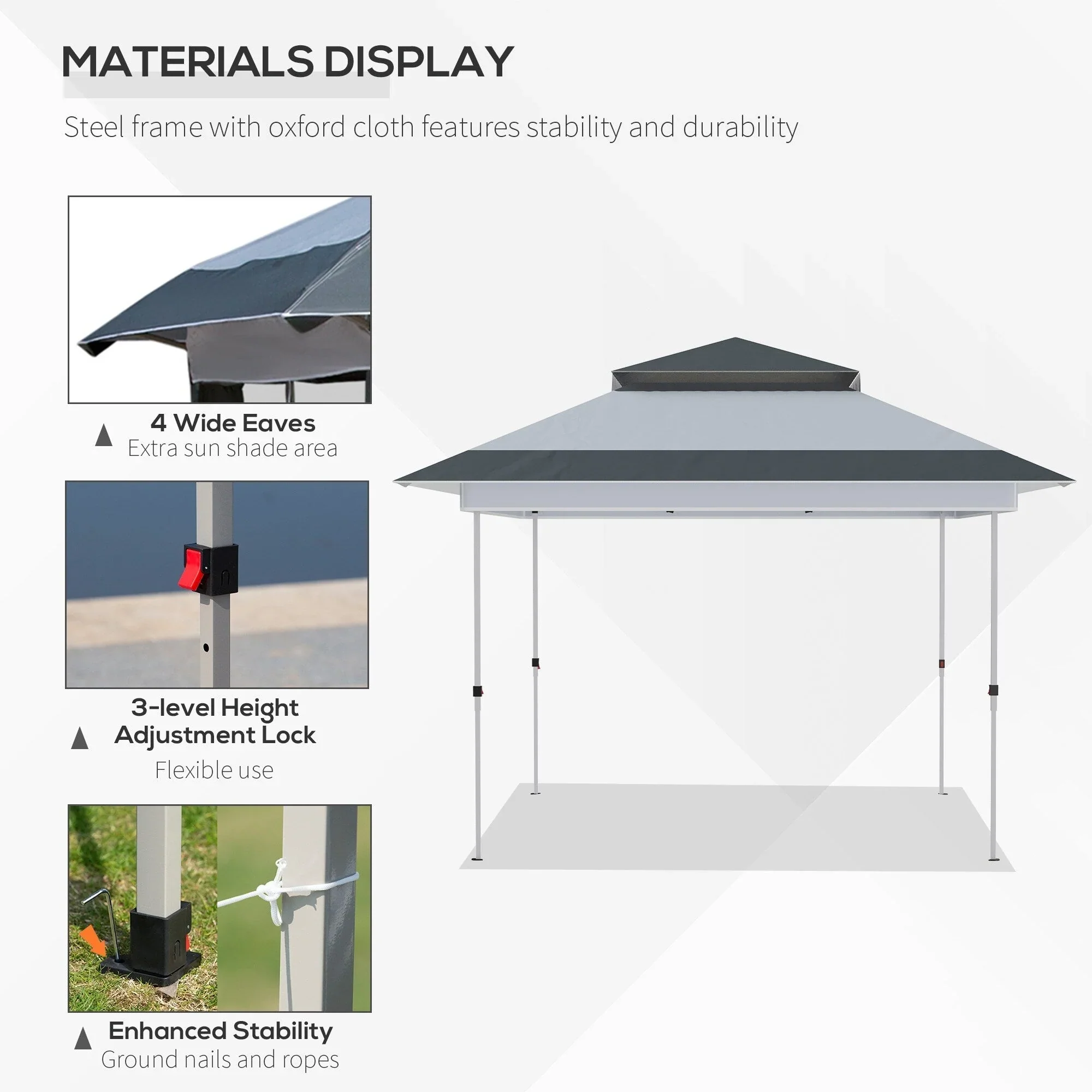 Outsunny 12 x 12 Pop Up Canopy Sun Shade Instant Tent Folding with Mesh Sidewall Netting, 3-Level Adjustable Height