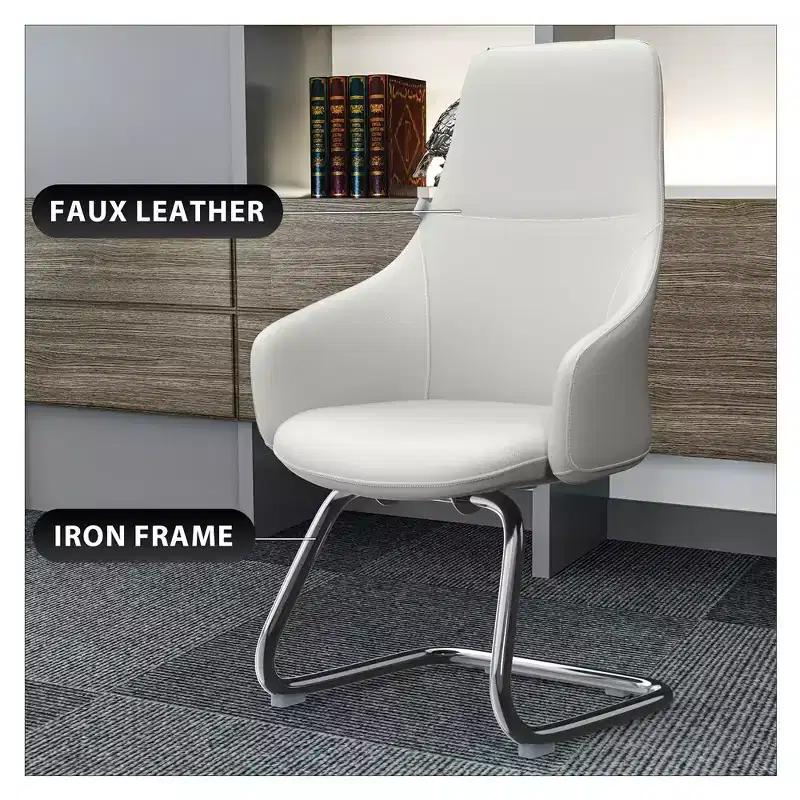 Ergonomic Faux Leather Office Chair Iron Sled Base Adjustable Height 330 lbs Capacity