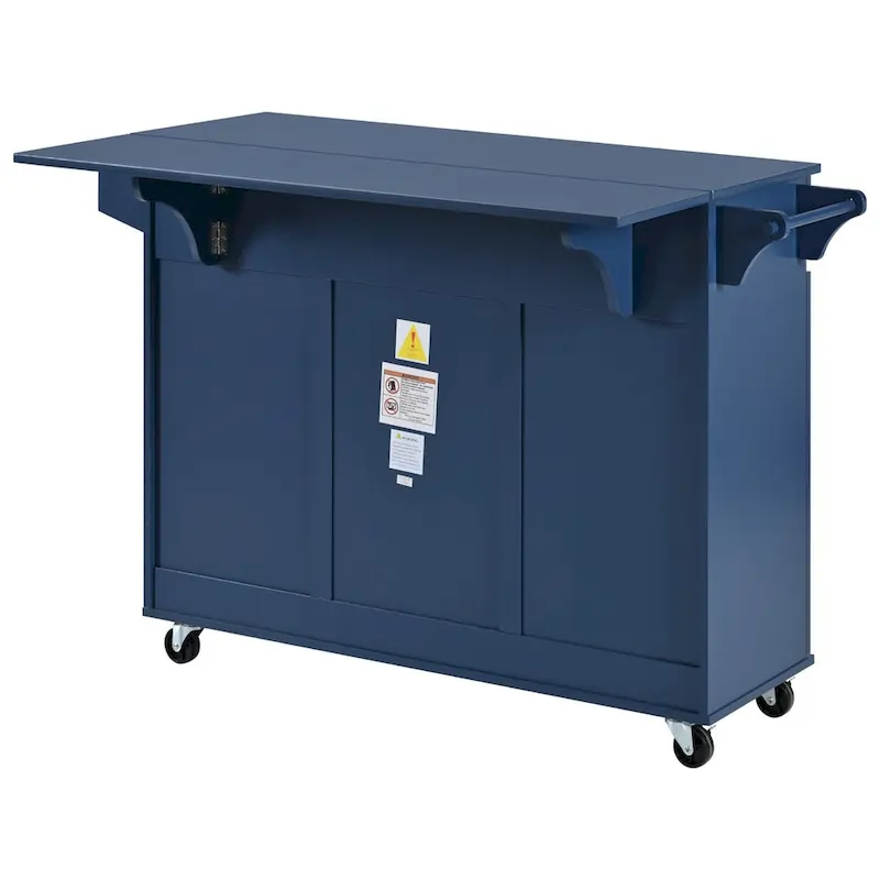 53.2in Rolling Kitchen Island with Drop Leaf with Spice Rack 2 Drawers