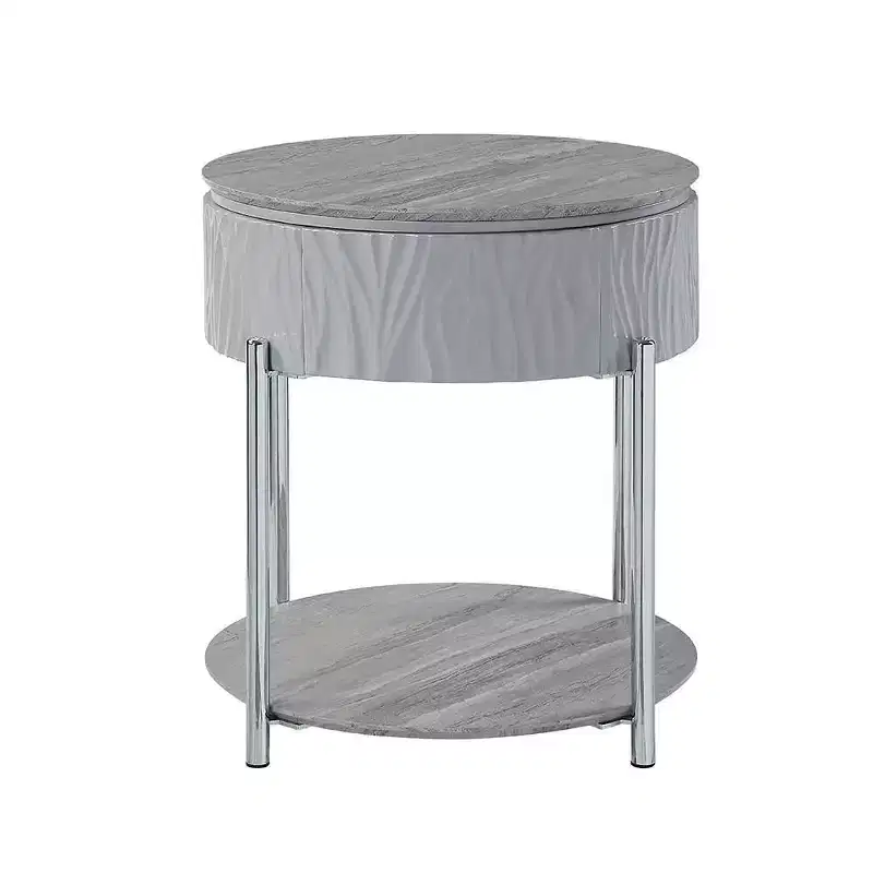 Acme Furniture Yukino Accent Table Gray/Chrome Finish