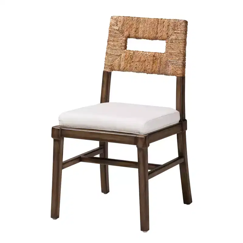 Porsha Mahogany Wood and Natural Rattan Dining Chair White/Natural Brown/Walnut Brown - Baxton Studio: Bohemian Style, No Assembly Required