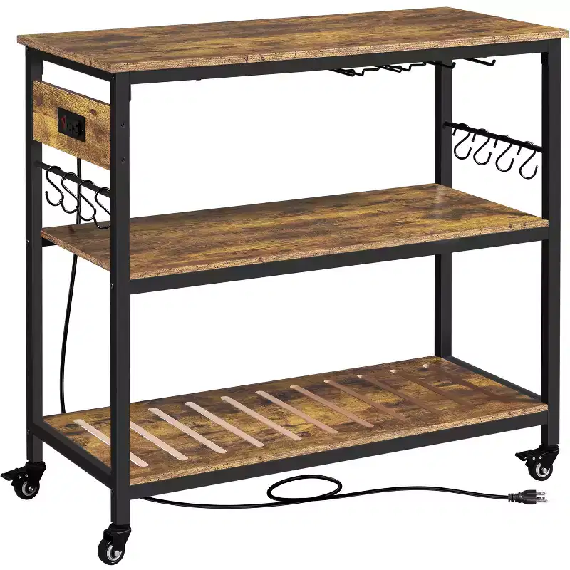 Yaheetech Rolling Kitchen Island with Charging Station and Glass Holders