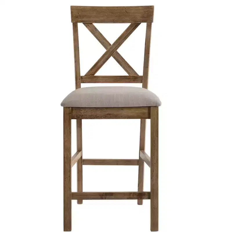 Set of 2 Fabric Upholstered Counter Height Chairs with X-Back & Wood Frame, Brown and Gray