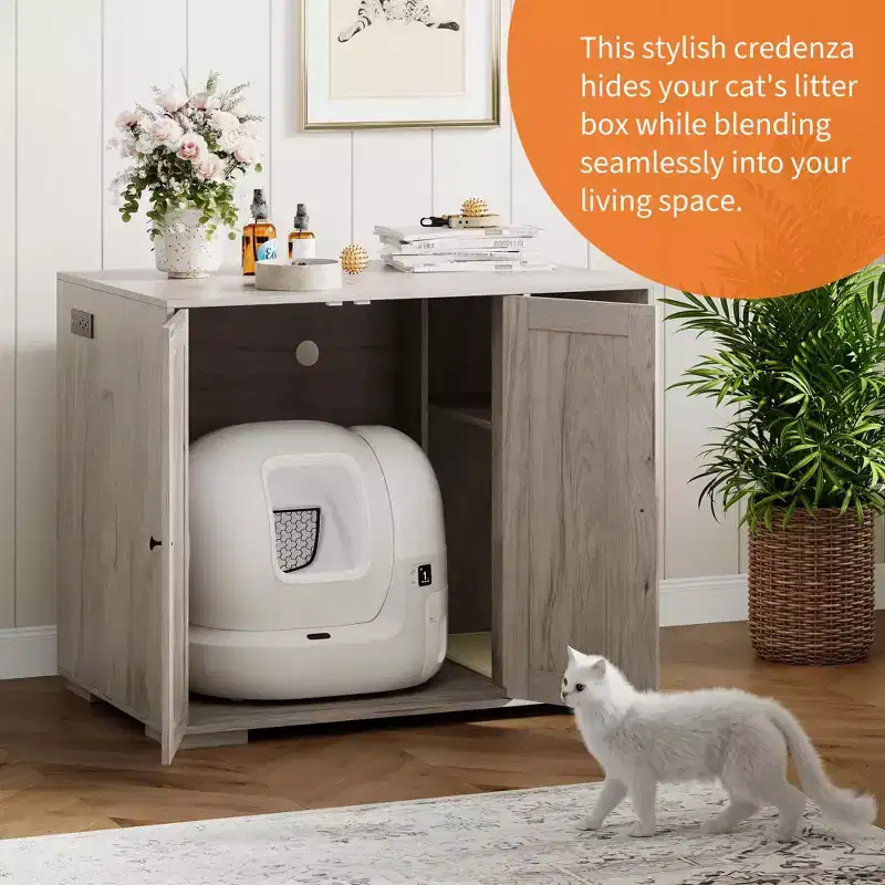 Hidden Cat Litter Box Enclosure, Large Indoor Cat House Cabinet, for Home, Living Room