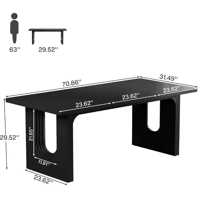 Lantine Modern Dining Table for 6, 71 Large Kitchen Dining Table with Wood Pedestal Base, for Kitchen, Dining Room, Living Room