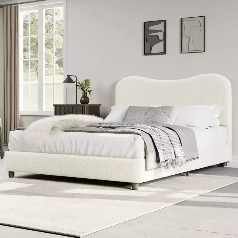 Velvet Upholstered Kids Bed Frame with Headboard - Low Profile Platform Bed for Teens, No Box Spring Needed, Cozy Fabric, Quiet & Easy Assembly