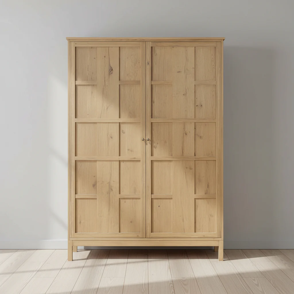 Modern Oak Cabinet with Paneled Façade & Elevated Base for Living Room