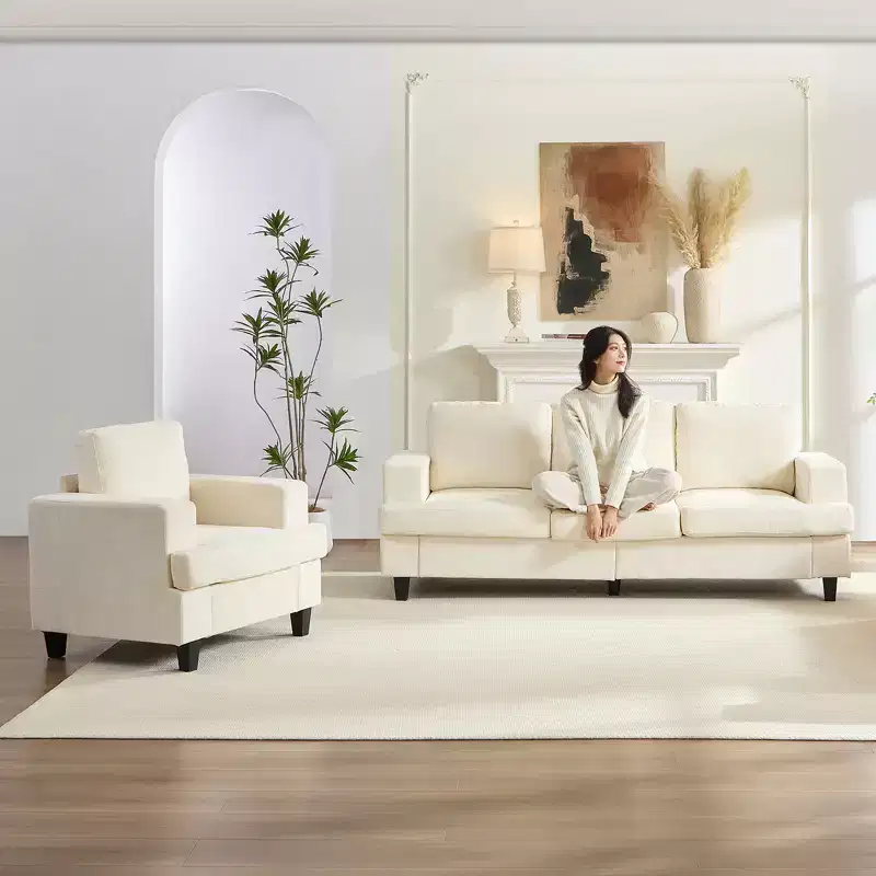 Mjkone 82Chenille 3-Seat Straight Sectional Sofa with 56''Armchair,2 Piece Living Room Sectional Sofa Furniture Sets
