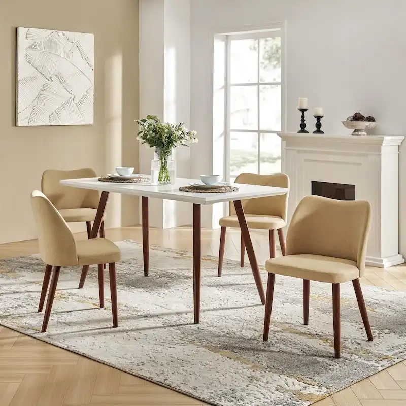 Solid Wood Dining Chair Set of 4 with Curved Backrest