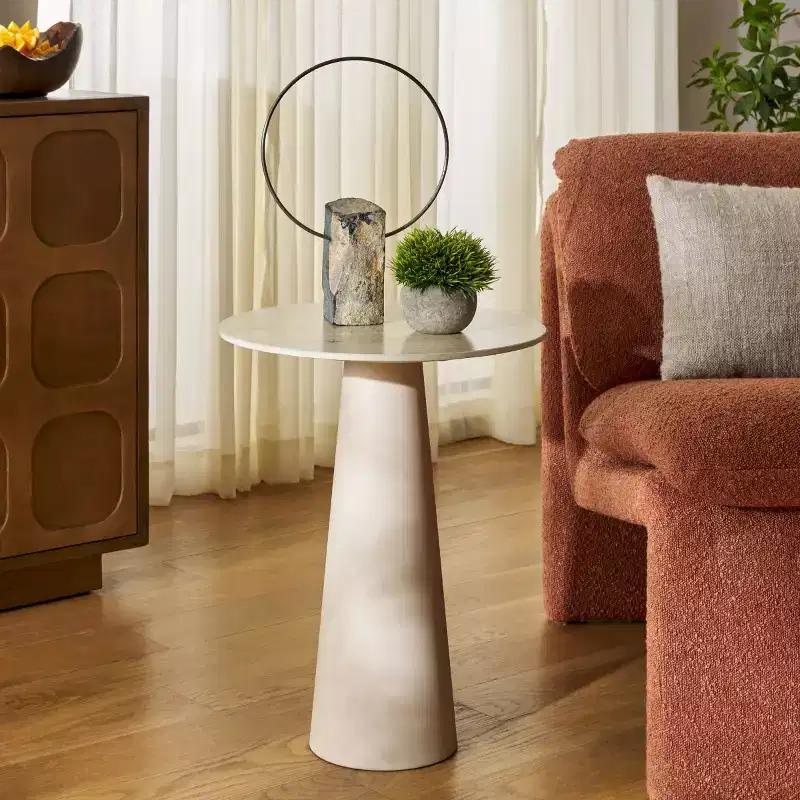 Short Ceramic Side Table - Beige Ceramic/Beige