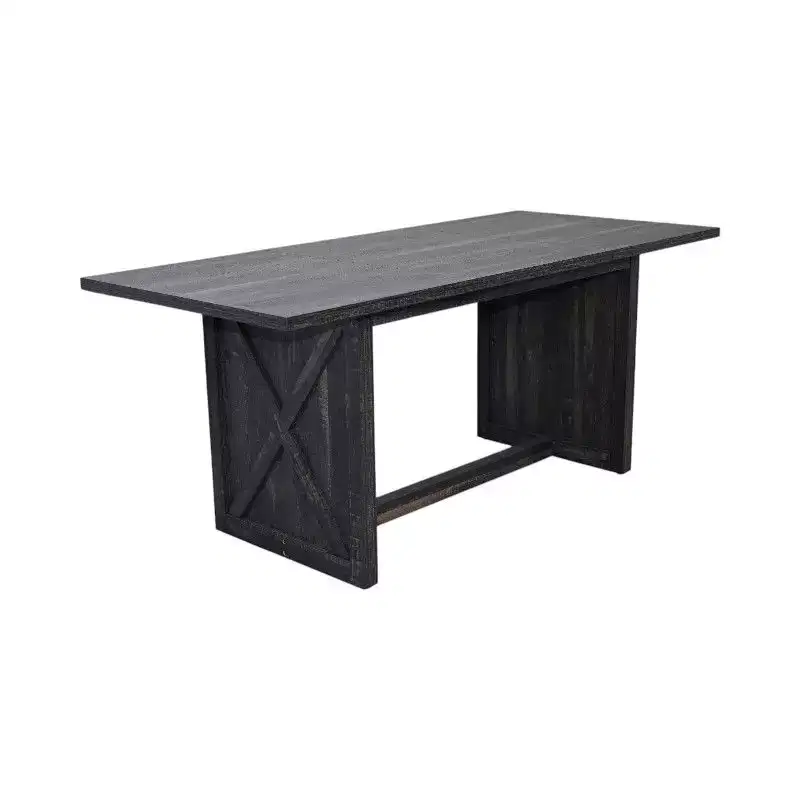 Rectangular Dining Table with X-Frame Base, Farmhouse Industrial Style, Black Wood