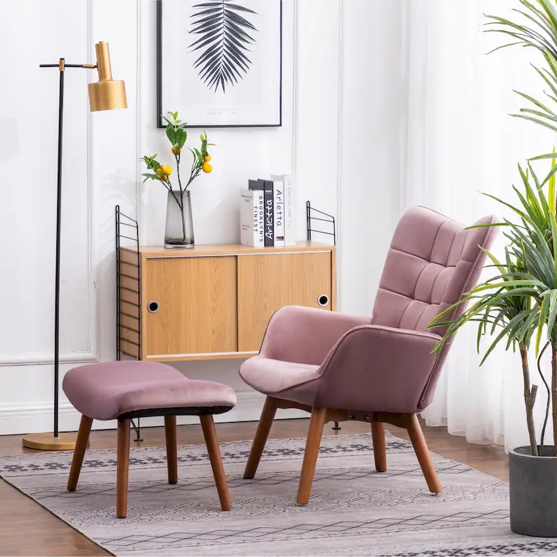 Carson Carrington Aasen Silky Velvet Tufted Accent Chair with Ottoman