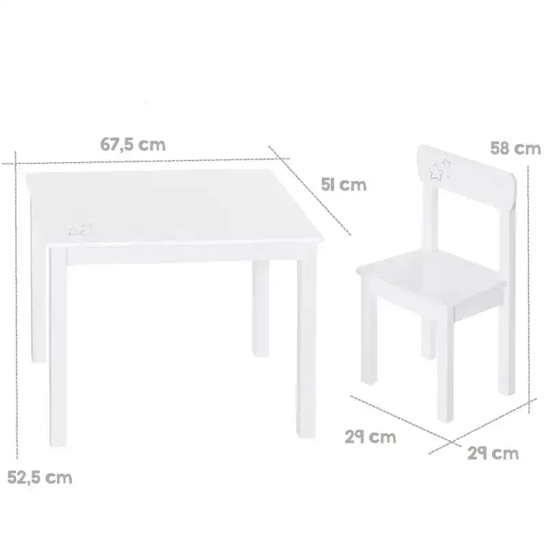 Roba: Table & 2 Chair Set: Little Stars - White Wood - 2+