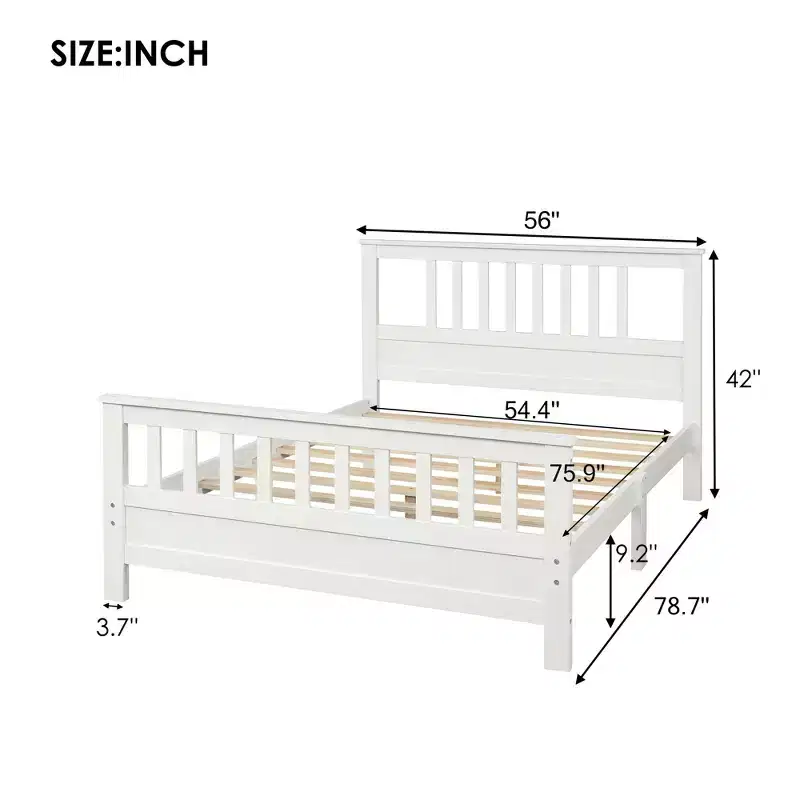Wood Platform Bed with Headboard and Footboard, White