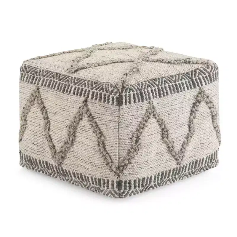 Tasneem Square Moroccan Inspired Pouf Natural Gray - WyndenHall: Hand Woven, Wool & Cotton, No Assembly Required