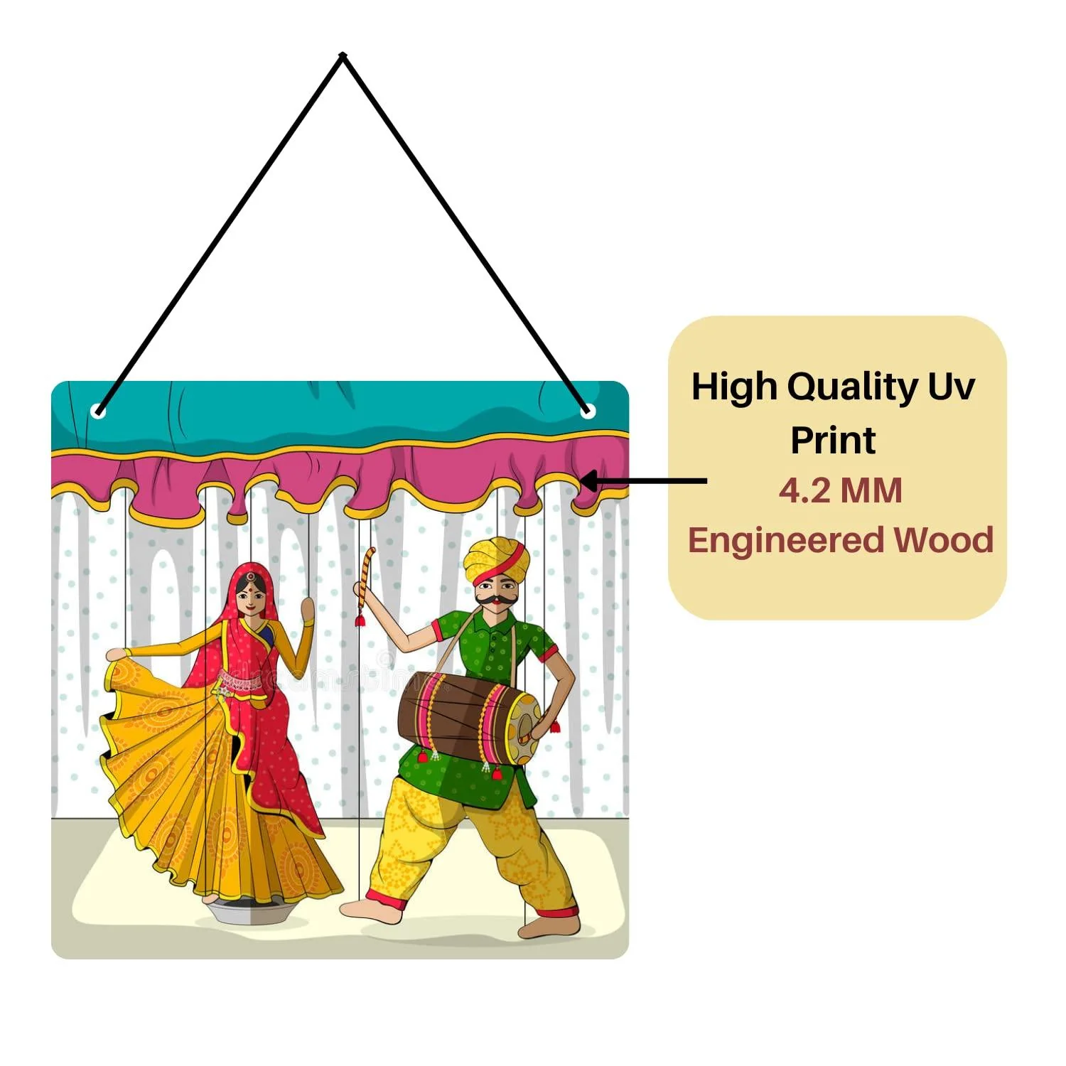 Decorative Rajasthani Dance Welcome Wall Hanging Wooden Art Decoration Item for Living Room |Rajasthani Wall hanging | Wall Art for Hall | MDF Wall Sculpture-9.5 IN
