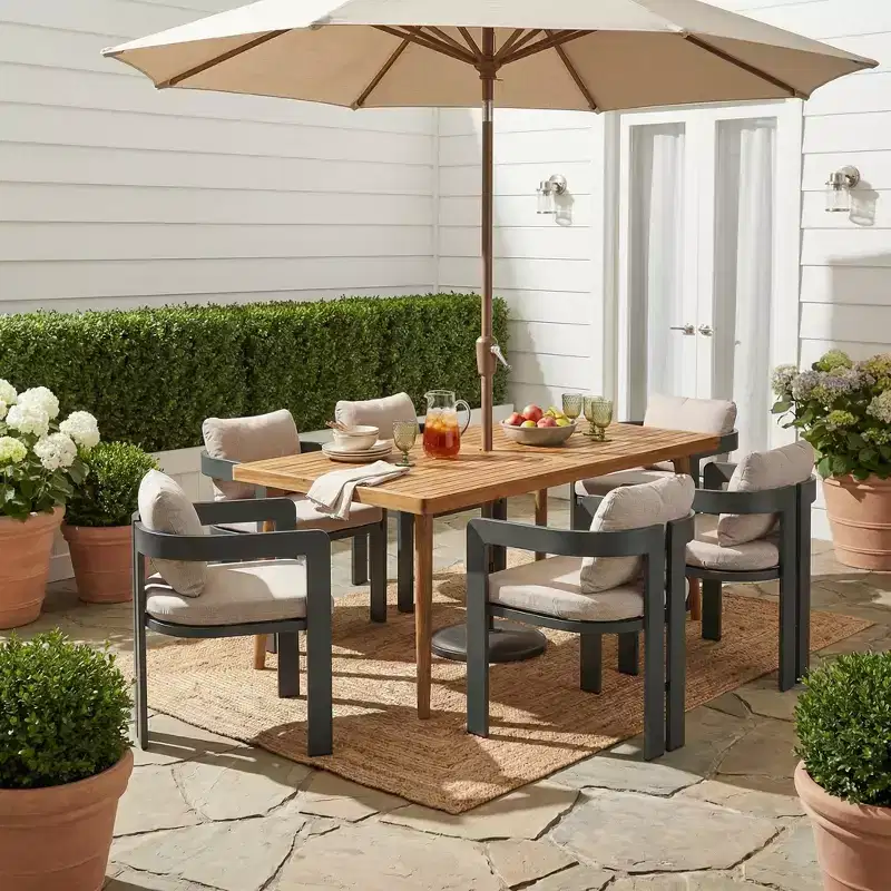 ModernLuxe 7pcs Outdoor Dining Set for 6, Patio Furniture Set Garden Dining Table Set with 6 Chairs with Cushions & Weather-Resistant Frame