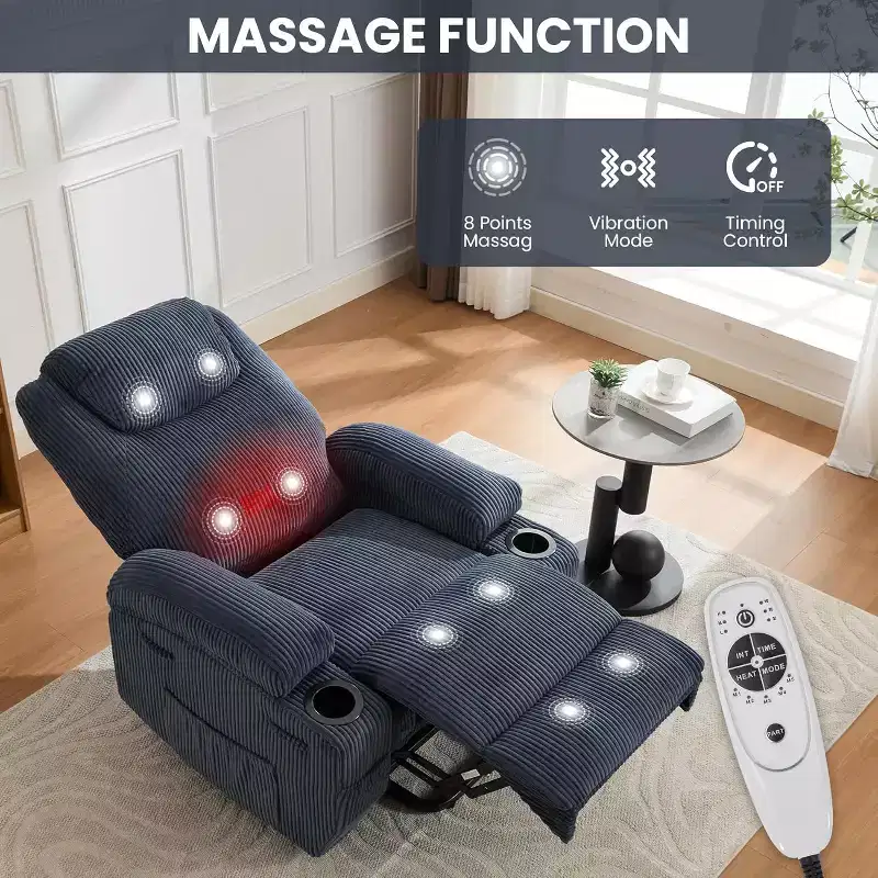 Power Lift Recliner Chair with Massage & Heat, 2 Cup Holders & Stand Assist