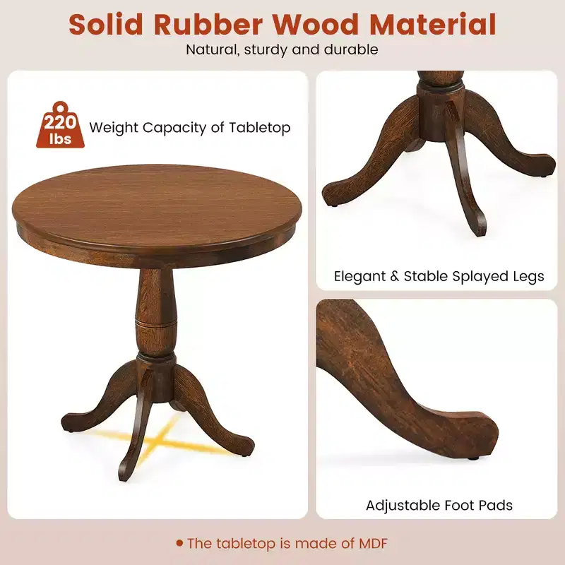 Costway 32 Round Pedestal Dining Table Kitchen Dining Room Walnut