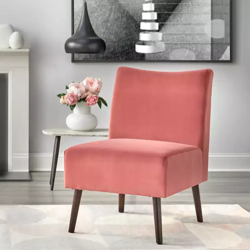 Petula Velvet Armless Accent Chair — Hardwood Frame, Foam Seat, Natural Finish