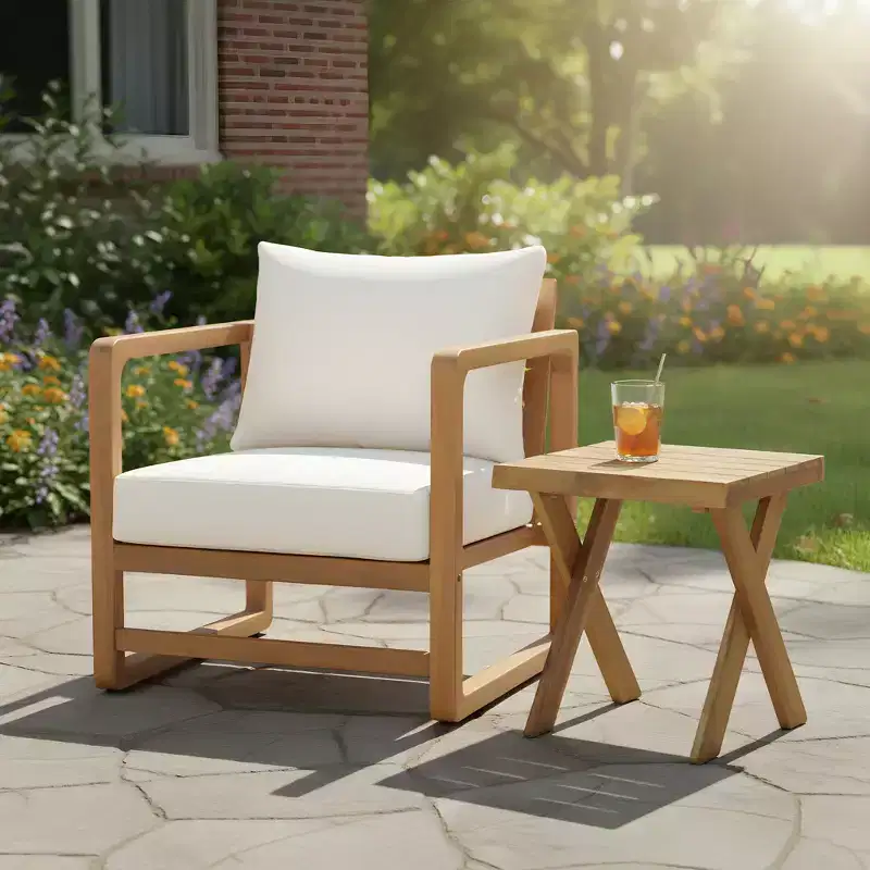Christopher Knight Home Flavie Patio 2 Piece Acacia Wood Oversized Seating Set with Cushion and Slatted Table