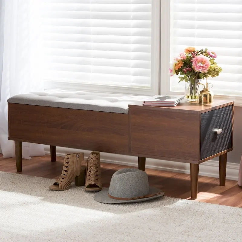 Mid-century 1-Drawer Shoe Storage Bench