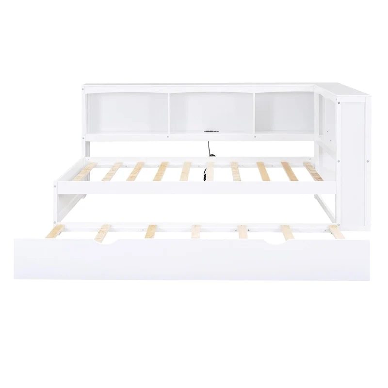 Twin Wooden Daybed with Trundle, Cabinets, and Charging Stations