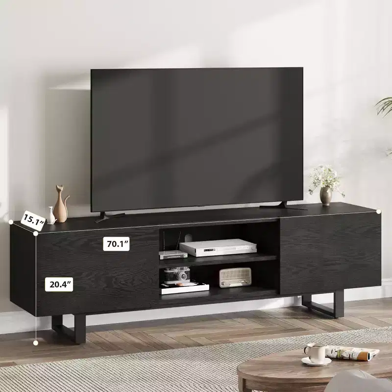 Industrial TV Stand for 75 Inch, Natural Entertainment Center with 2 Drawers and Heavy Duty Support Leg, Wooden Media Cabinet TV Console Table