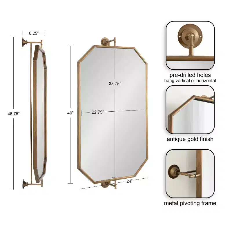 Octagon Pivot Mirror Gold