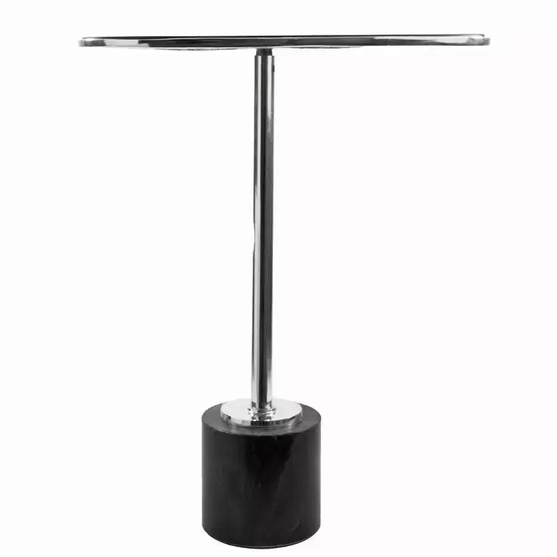 HomeRoots 22 Smoky Black and Silver Aluminum Glass and Marble Pedestal End Table