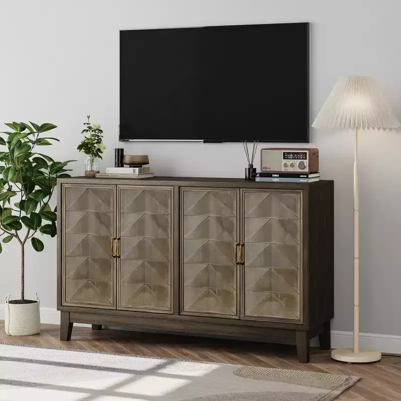 GDFStudio Gragas Vintage 55.12''W Storage Cabinet with 4 Doors and Adjustable Shelves