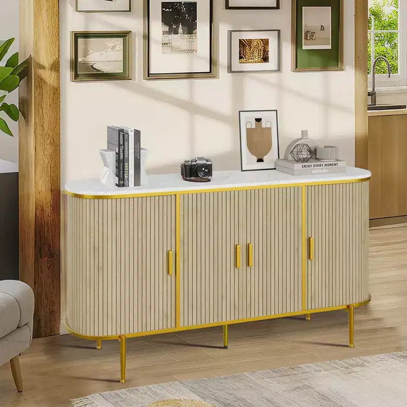59-Inch Fluted Sideboard Buffet Cabinet with Metal Legs