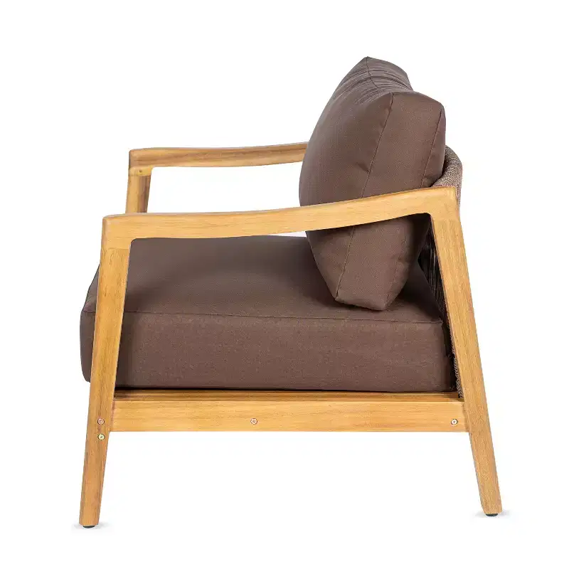 Christopher Knight Home Ritu Modern Acacia Wood Patio Club Chair with Rope Back Detail and Cushion