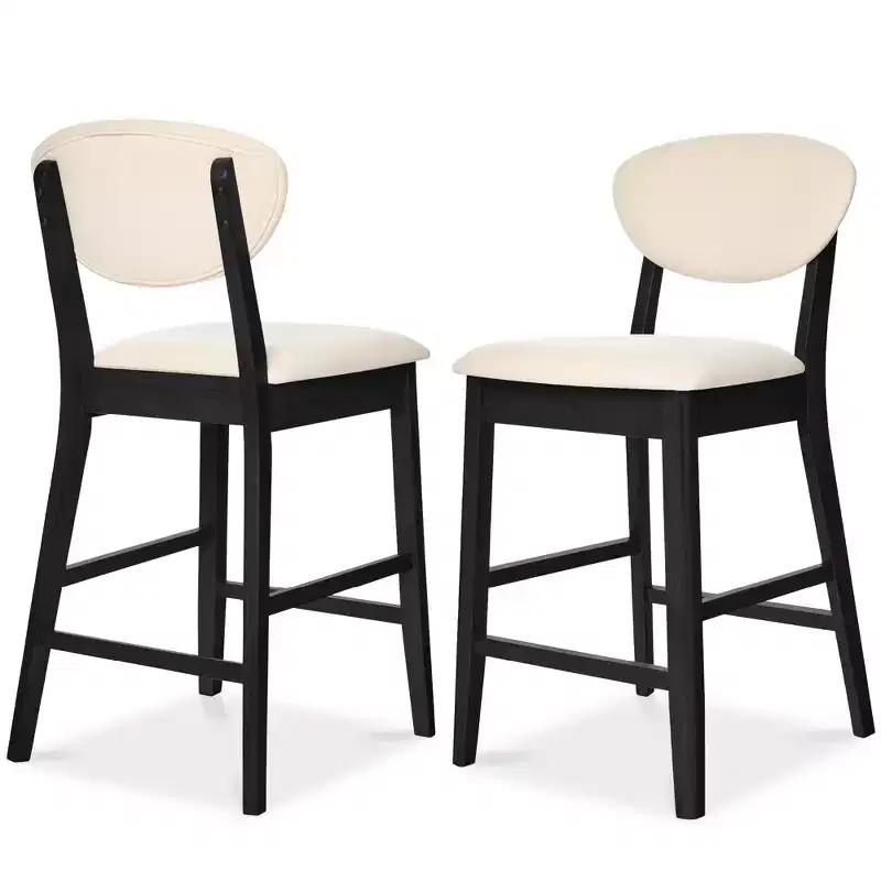 2-Piece Mid-Century Modern Wood and Upholstered Counter Height Bar Stool Set