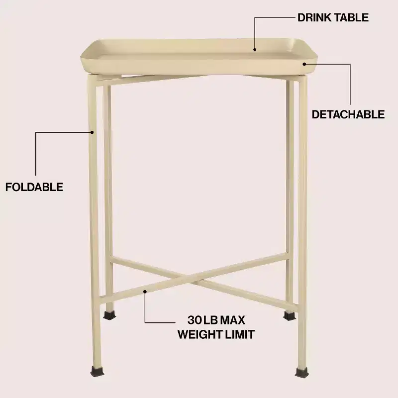 26.25 Industrial Classic Metal Foldable Rectangular End Table & Side Table with Removable Tray Top