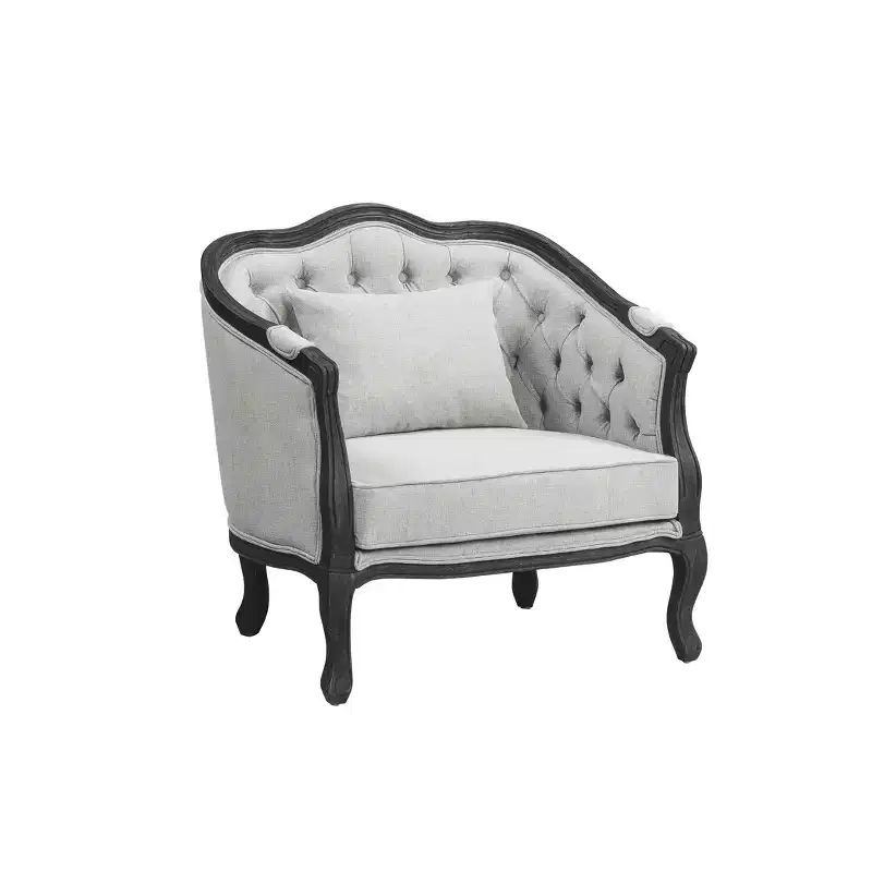 37" Samael Accent Chair Gray Linen Dark Brown Finish - Acme Furniture