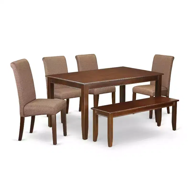 Rustic Kitchen Table Set 6 Chairs Bench Linen Brown Farmhouse Dining Room Furniture