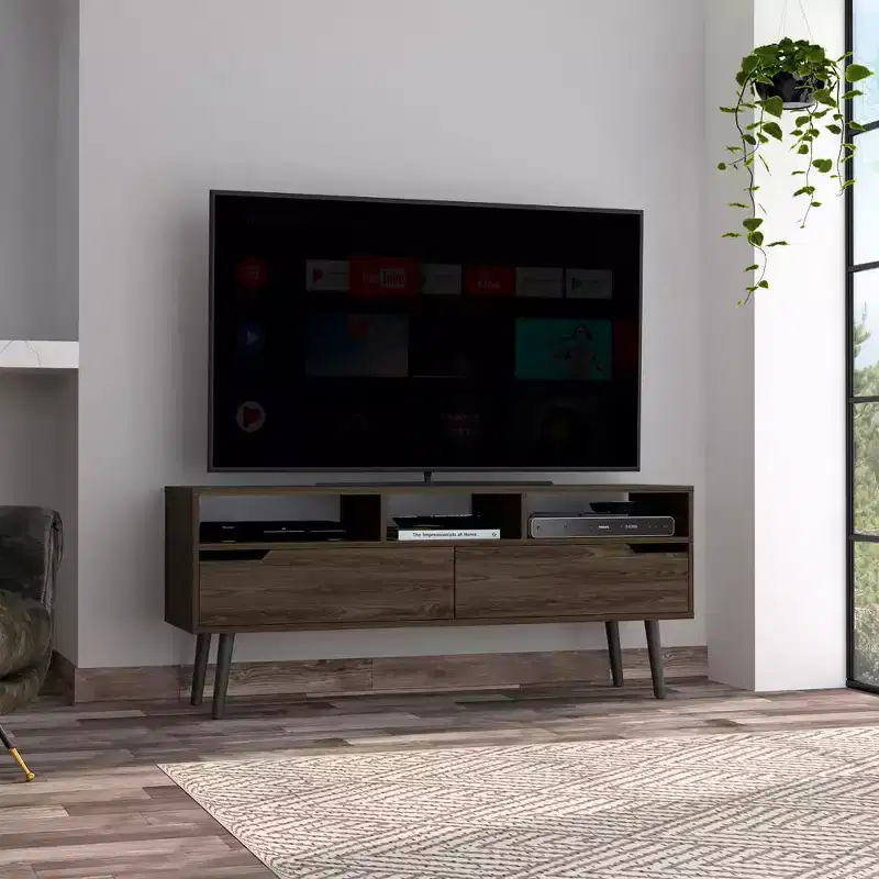 TV Storage Stand for 60-Inch TVs - 56 Console with 3 Open Shelves & 2 Internal Shelves