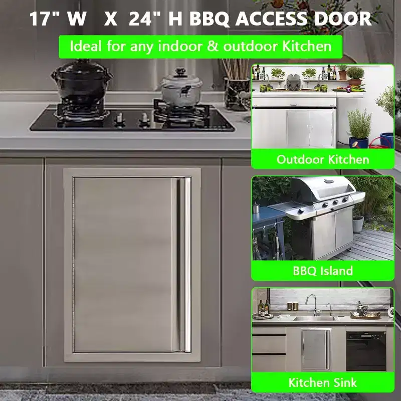 Outdoor Kitchen Doors, BBQ Access Door, 304 Stainless Steel BBQ Doors for Indoor/Outdoor Kitchen, Outdoor Cabinet, BBQ Island