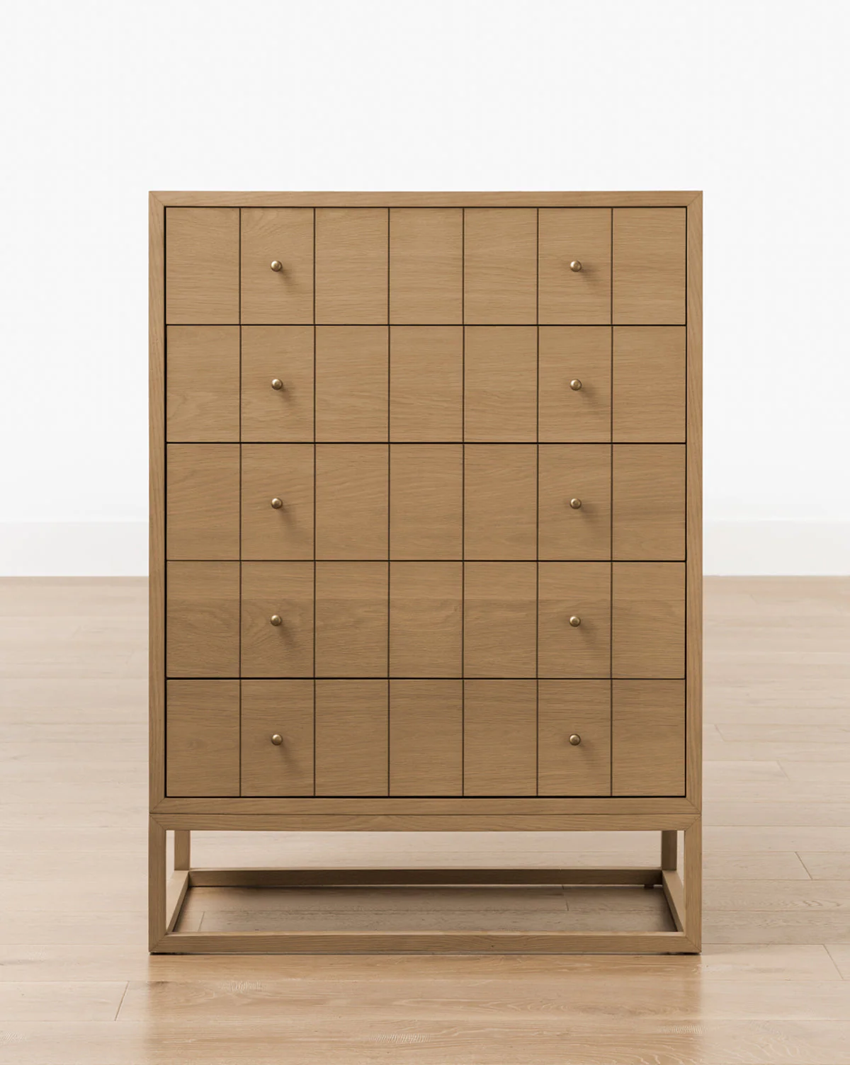 Contemporary Tall Dresser with Etched Pattern & Brass Pulls for Bedroom
