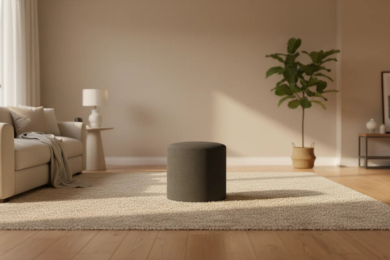Round Linen Ottoman with Padded Seat