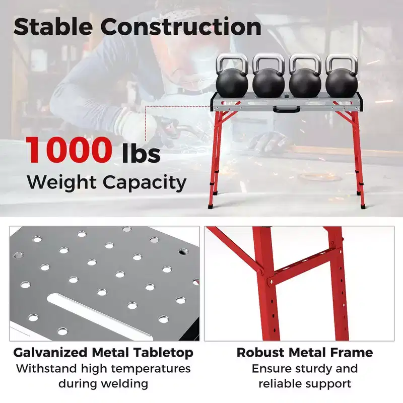 Costway Welding Table 42 x 21 with Adjustable Height 2 Bar Clamps and Carrying Handle