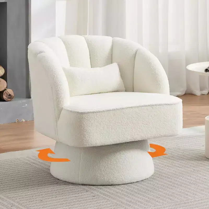 Modern Swivel Barrel Accent Chair with Striped Backrest and Plush Cushion - Upholstered Round Lounge Chair